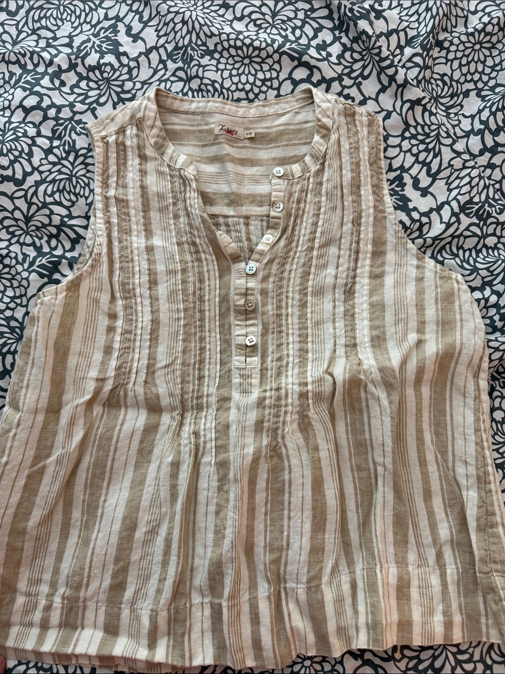 Faherty Striped Sleeveless Button-Front Top in Light Beige - Casual Women's Top